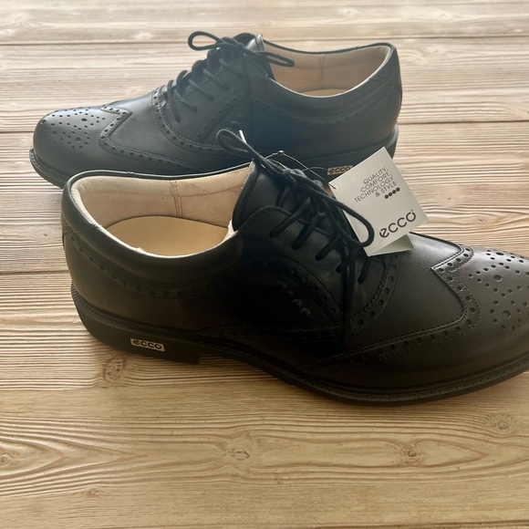 ECCO Men’s Golf Shoes – Black Leather Wingtip Oxford StyleSize 44NWT